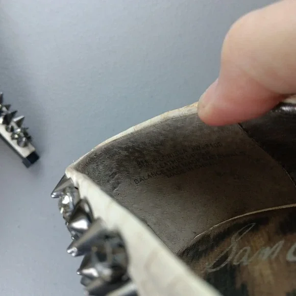 Sam Edelman Shoes Womens 8M Peep Toe Cream Leather Metal Spikes Punk Rock Biker - Picture 10 of 16